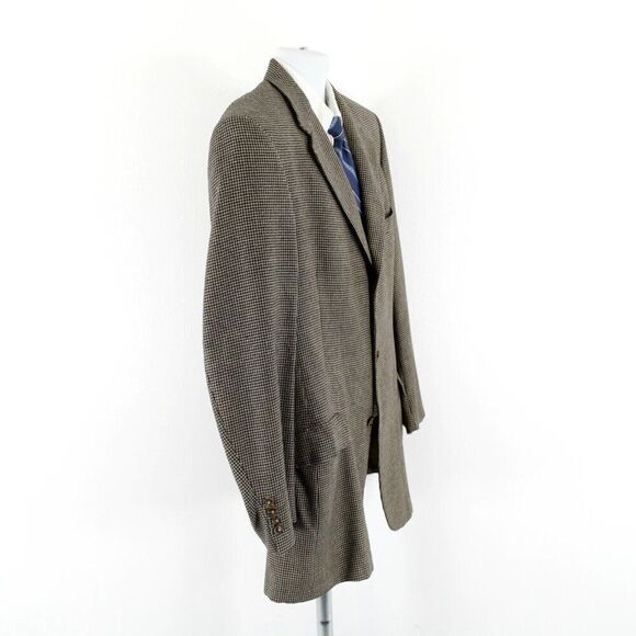 Hart Schaffner Marx Parisian Tweed Wool Houndstooth Black Tan Sport‎ Coat 42L - Picture 11 of 16